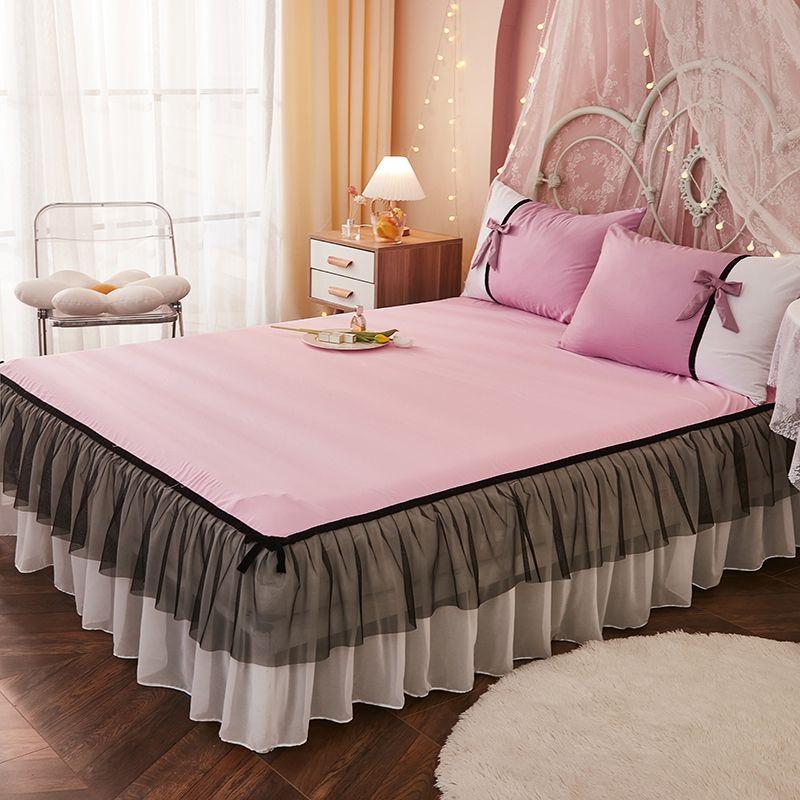 3-częściowy prześcieradło koronkowe spódnica elastyczna dopasowana podwójna narzuta z poszewkami na poduszki pokrowiec na materac zestaw pościeli elastyczny prześcieradło king size