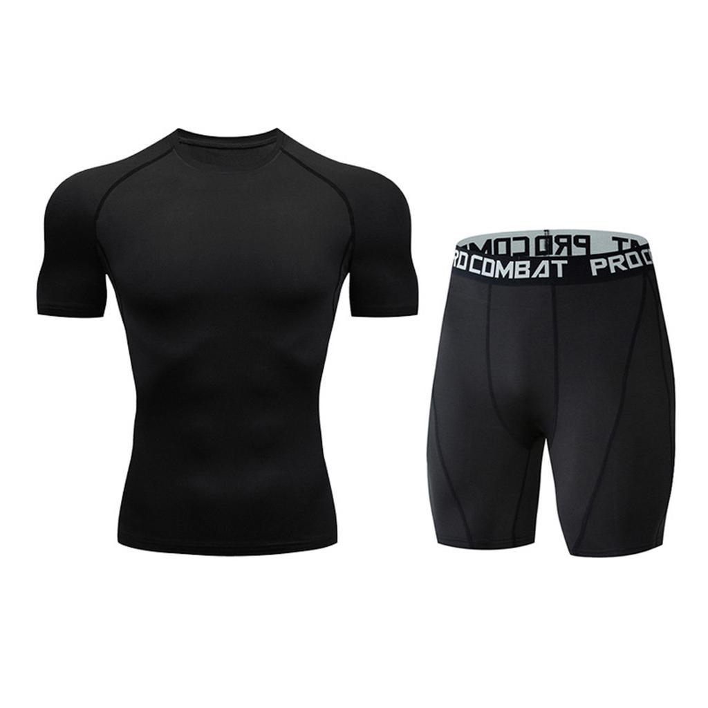 Men's Casual Fitness Fast Drying Elastic Short Sleeve Short Pants Sports Suit