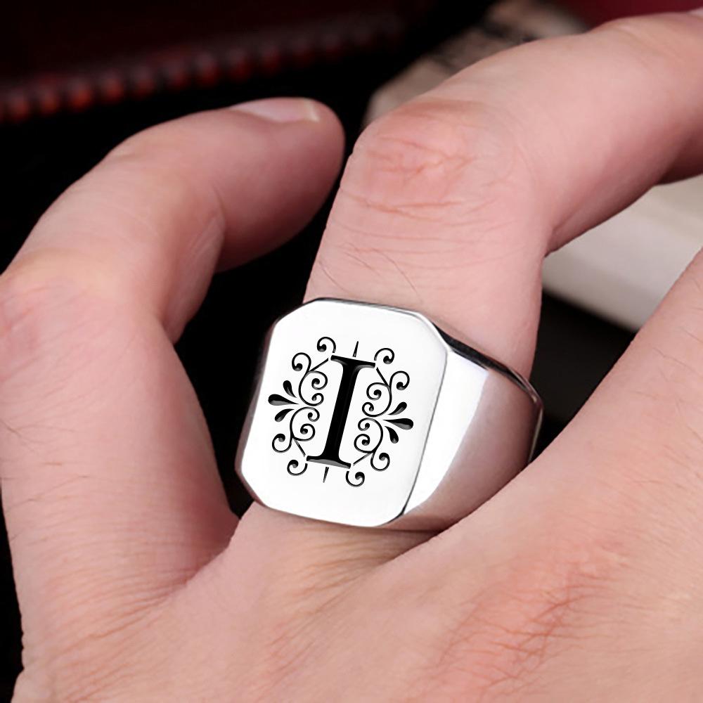 European and American Cross Stainless Steel Ring Jewelry Silver 26 Letter Titanium Steel Ring Men's Ring Jewelry Factory Wholesale