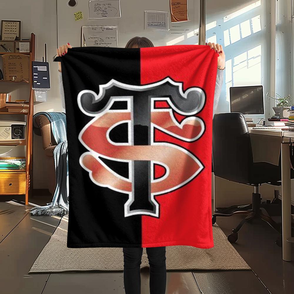 1 Stück Stade Toulousain Aufdruck Flanelldecke, Hohe Qualität, Bequem für alle Jahreszeiten, Heimdekoration, Wärme und Komfort, Perfekt für Weihnachtsgeschenke178
