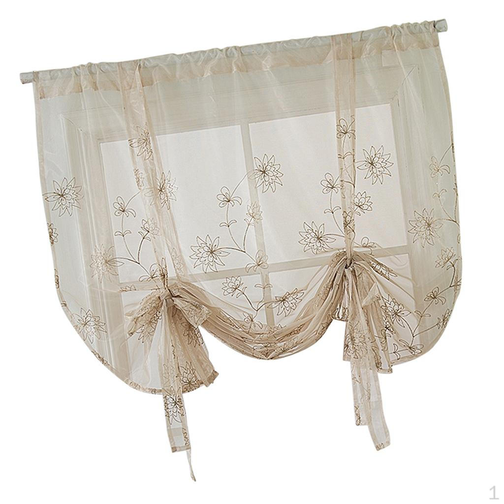 Window Embroidered Tie Up Shades Curtains W46xL63inch