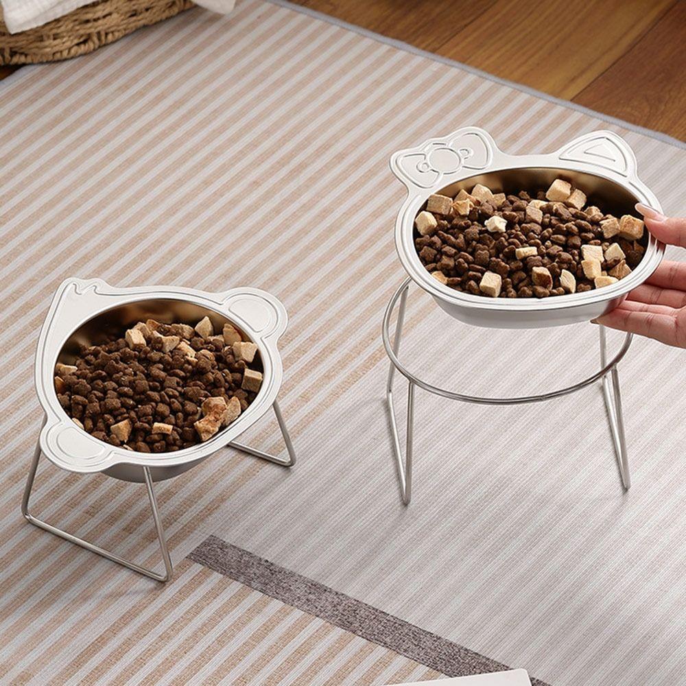 Cute Stainless Steel Raised Cat Bowl Slanted with Stand Cat Food Bowls Tilted Neck Guard Pet Feeder Pet Supplies