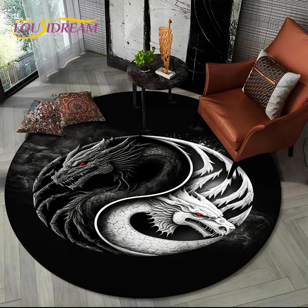 3D Yin Yang Tai Chi Round Area Rug–Symbolizing Balance, Circular Carpet for Living Room or Bedroom–Non-Slip Floor Mat, Zen Decor