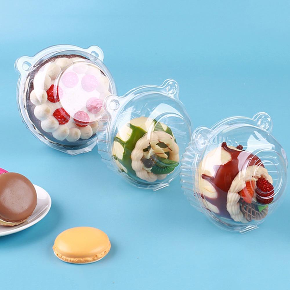 

100pcs Bear Cat Head Shaped Individual Cupcake Boxes Plastic Cupcake Holders Fruit