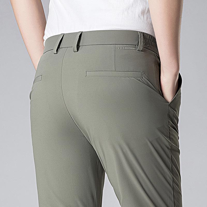2026 Men's Slim Fit Elastic Waist Summer Pants - Korean Style Ice Silk Casual Straight Leg