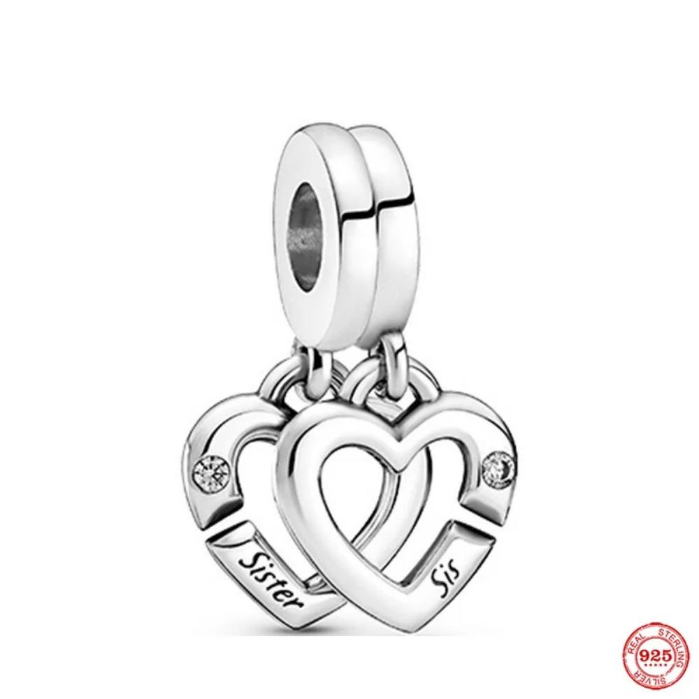 925 Silver Family Charm Fit Original Bracelet Jewelry Pendant Boy Girl Sparkling Mom Bead Sisters Dangle Plated