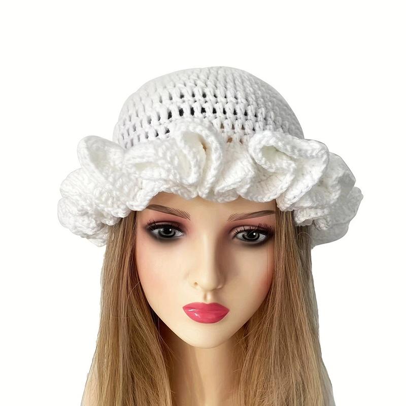 Colorful Crochet Ruffle Bucket Hat Warm Stretch Knit Hat New Year Celebration Women'S Fashion Handmade Beanie Hat Tool Tentacle