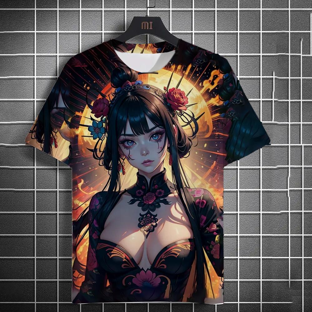 Anime Girl Print T Shirt Men 3D Print Men's Clothing Harajuku Street Mens Clothing T-shirts for Men Anime Graphic T Shirts Tops