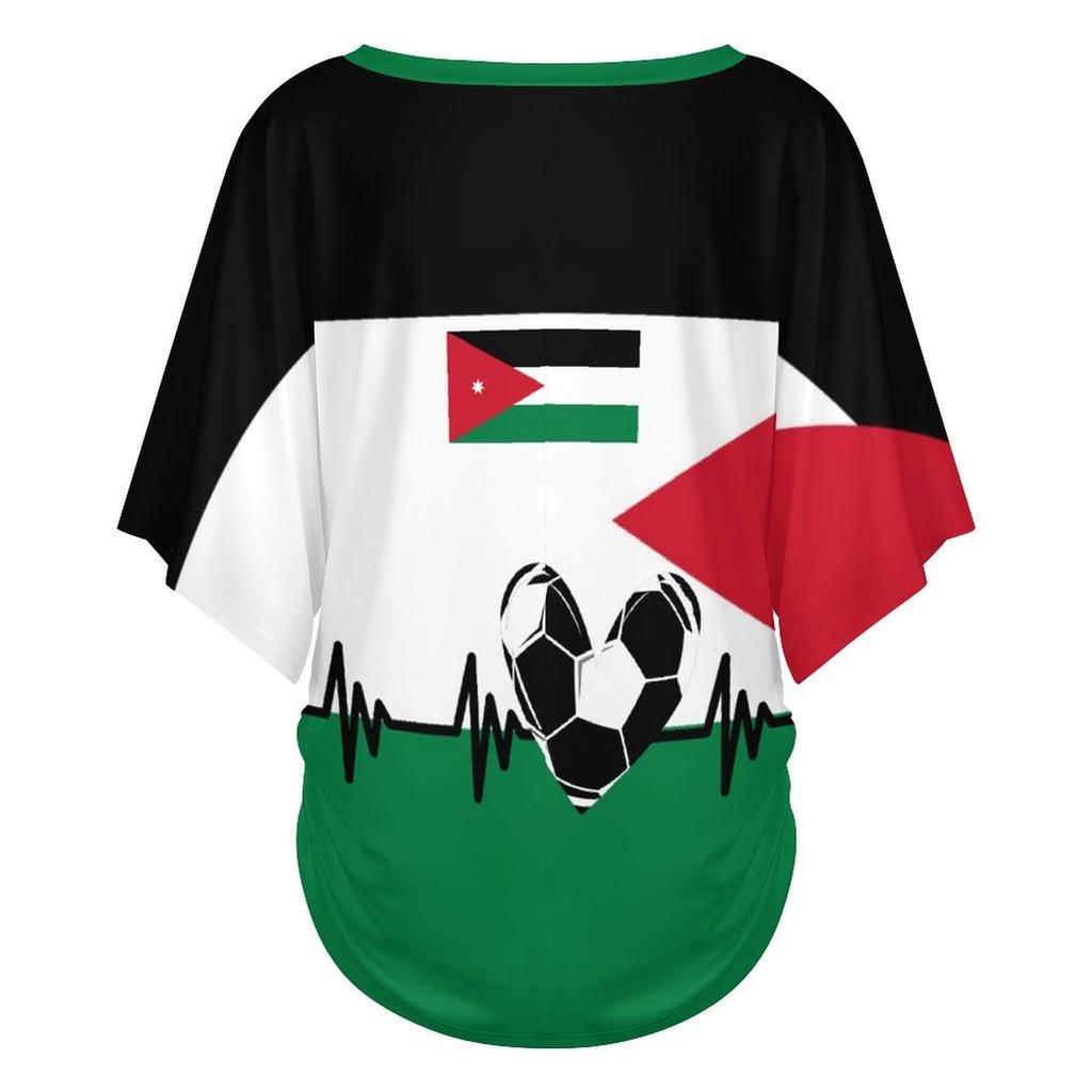 Womens Casual V Neck Short Sleeve Pullover T Shirt Soccer Supporter Top with Letter Print for National Team Events