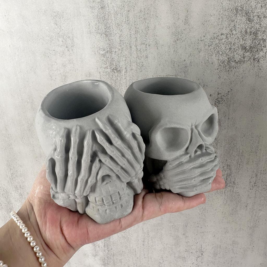 Halloween Ornament Pflanzgefäß Silikonform DIY Schädel Stifthalter Handwerk Herstellung Gips Epoxidharz Vase Gussformen Heimdeko