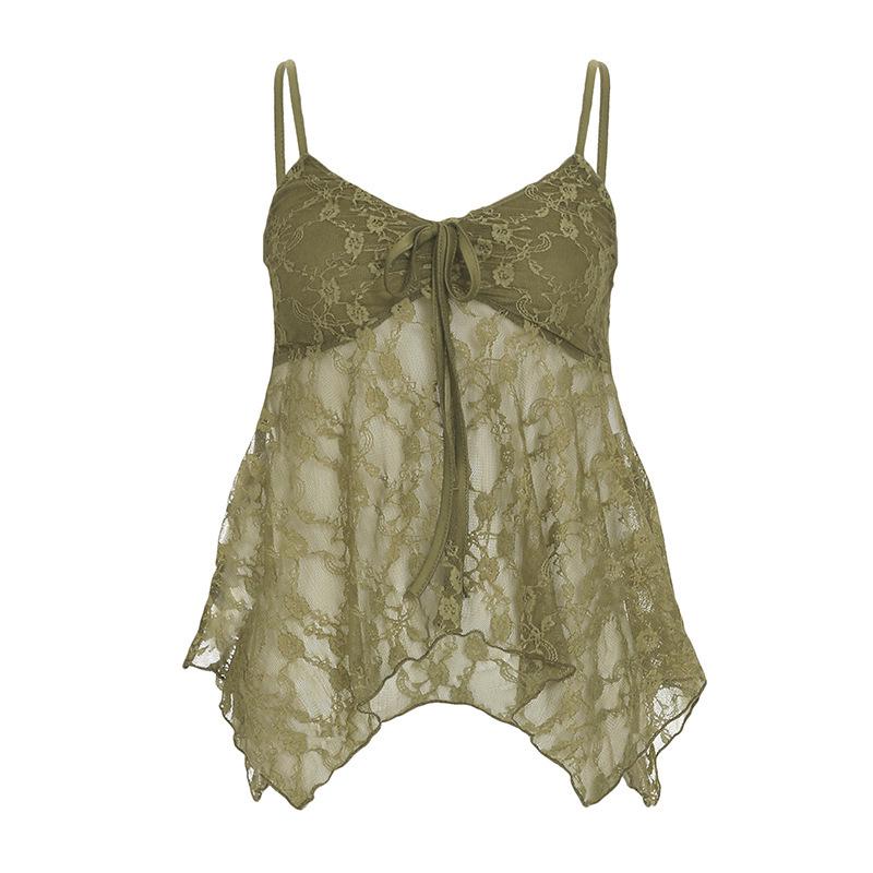 Retro Lace Doll Camisole - Slimming, Flattering, Fresh Girly Style Vest S зелёный