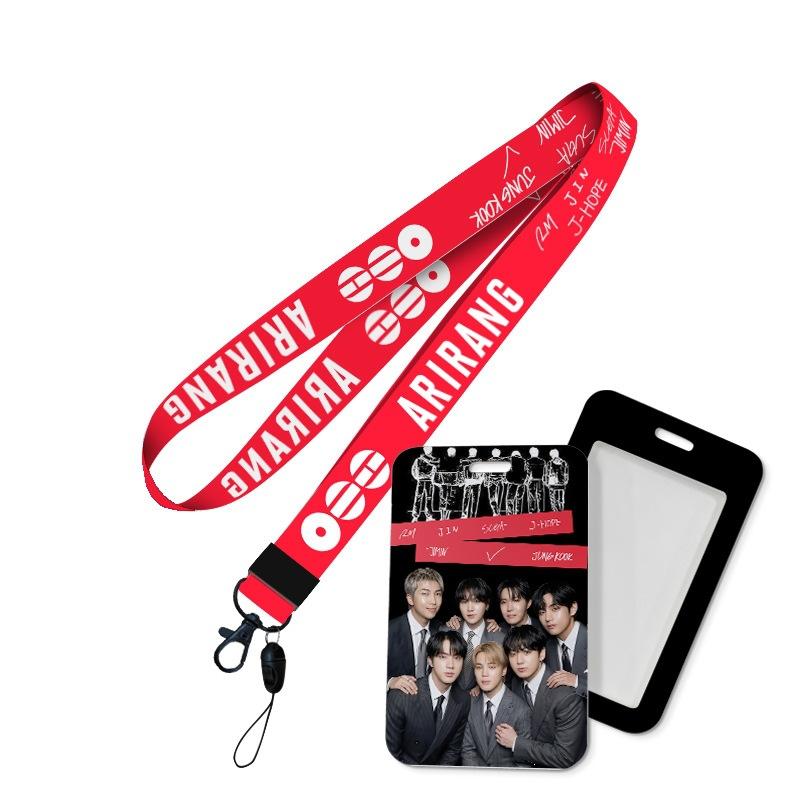 Kpop Idol BTS World Tour ARIRANG Lanyard and Card Holder Set, Printed Neck Strap with ID Badge Sleeve Photocard Protector for ARMY
