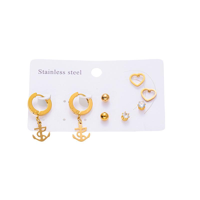 Versatile 18K Titanium Steel Earrings Set with Cross, Heart, and Butterfly Pendants