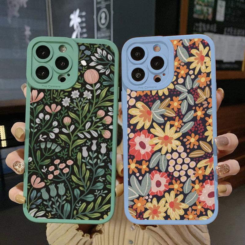 Flower Phone Case For iPhone 11 13 12 14 Pro Max 14 Plus 7 8 Plus SE 2020 XR X XS Full Graph Floral Soft Silicone Cover Fundas