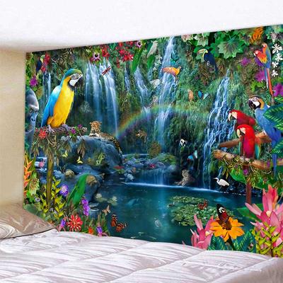 Dschungel-Vogel-Kunst-Wandteppich, psychedelische Szene, Heimdekoration, Kunst, Wandbehang, Hippie, Boho, ästhetische Raumdekoration, Heim-Wanddekoration, Yoga-Matte
