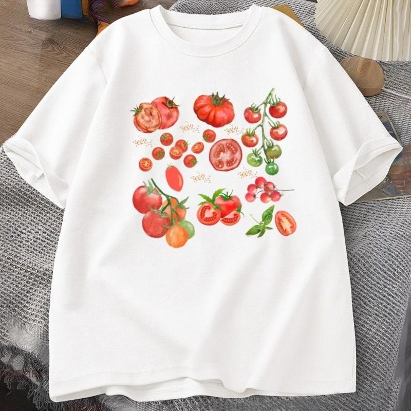 Fruit Tomato TShirt Cottagecore Clothing Vegan T Shirt Aesthetic Clothes Unisex Women Graphic T Shirts Summer Harajuku Cotton Tee