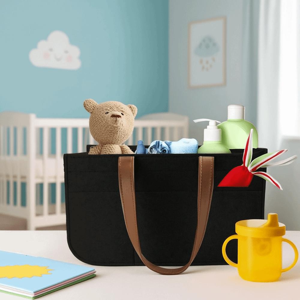 Large Capacity Felt Diaper Storage Bag Foldable with Handle Infant Diaper Bag Portable Baby Stroller Hanging Bag Nursery