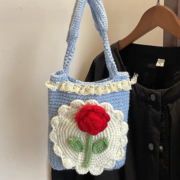 New Little Safflower Festive Knitted Handbag Mobile Phone Bag Commuter Storage Bag Chinese Crossbody Bag