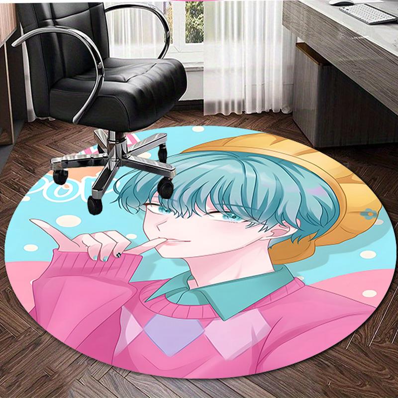 1pc KPop Demon Hunters SAJA BOYS2 Print Round Carpet Chair Round Carpet Suitable for Bedroom Living Room Home Decorative Carpet
