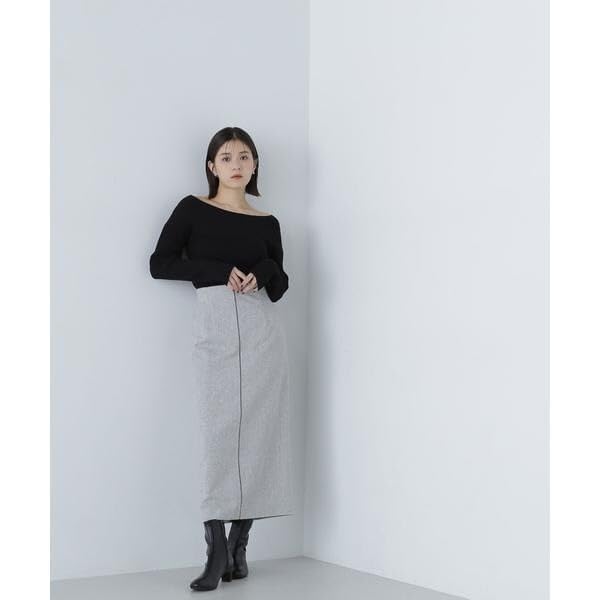 Natural Beauty Basic Decollete Rib Knit Deep Blue Women's Sweater,