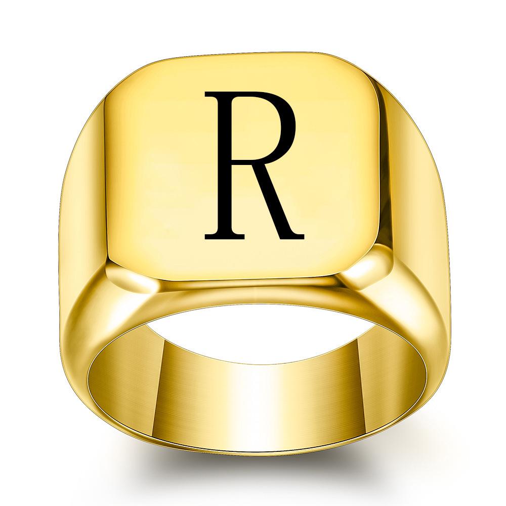 

Versatile 26 Initials Titanium Steel Ring - Retro Punk Square 14MM for Men & Students Size 13