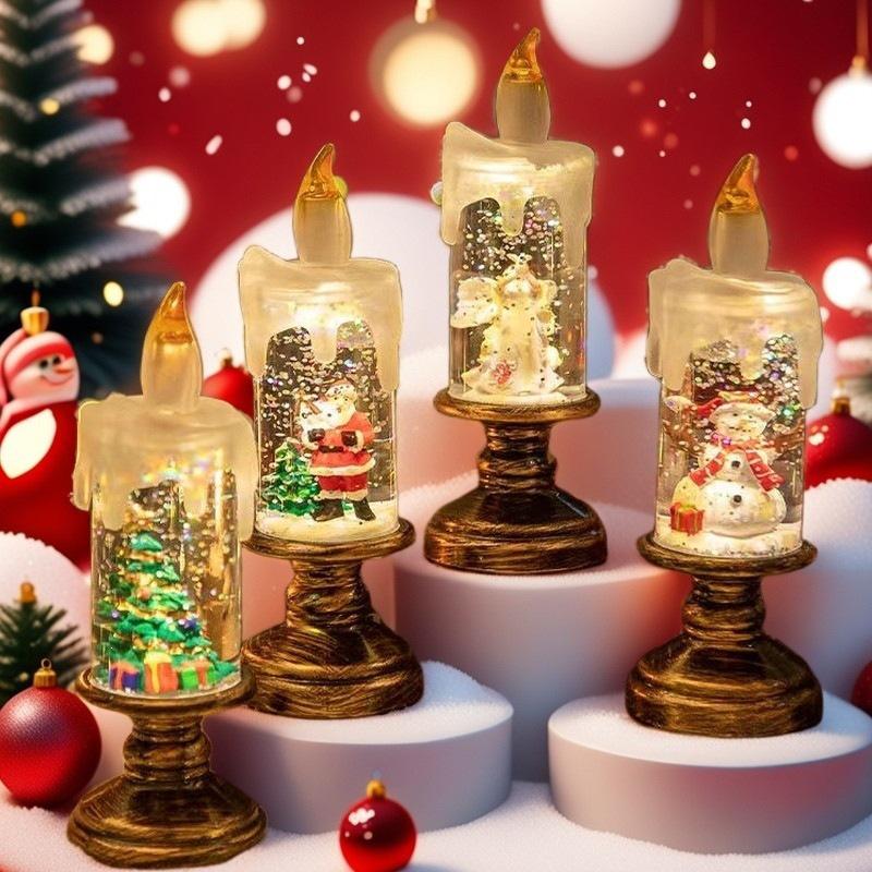 Christmas Candle Night Light Tabletop Ornament - Luminous Scene Decor & Gifts