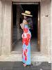 European & American Style Sexy Slim Fit Strapless Printed Long Dress with Side Slit for Women