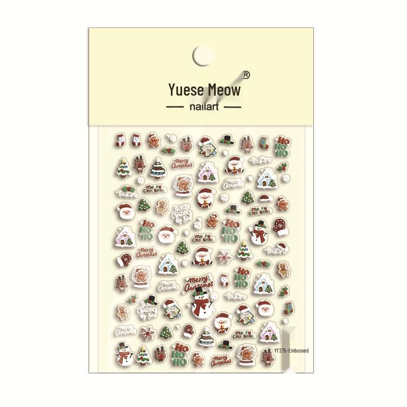 Festive 3D Nail Stickers: Snowflake, Gingerbread, Christmas Tree, and Snowman Designs for Cute DIY Holiday Nails Three-Dimensional Embossed