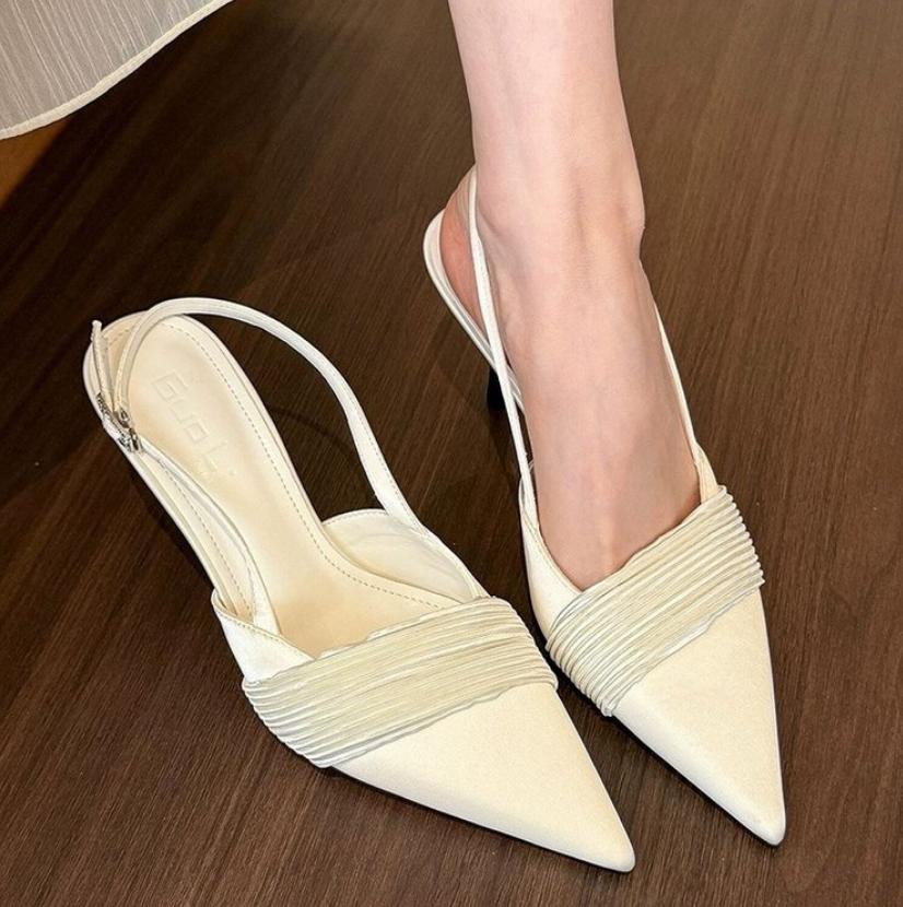 Designer Narrow Band Buckle Strap Pumps Women Sandals Sexy Pointed Toe Thin Heels Wedding Banquet Dress Mule slingback femme