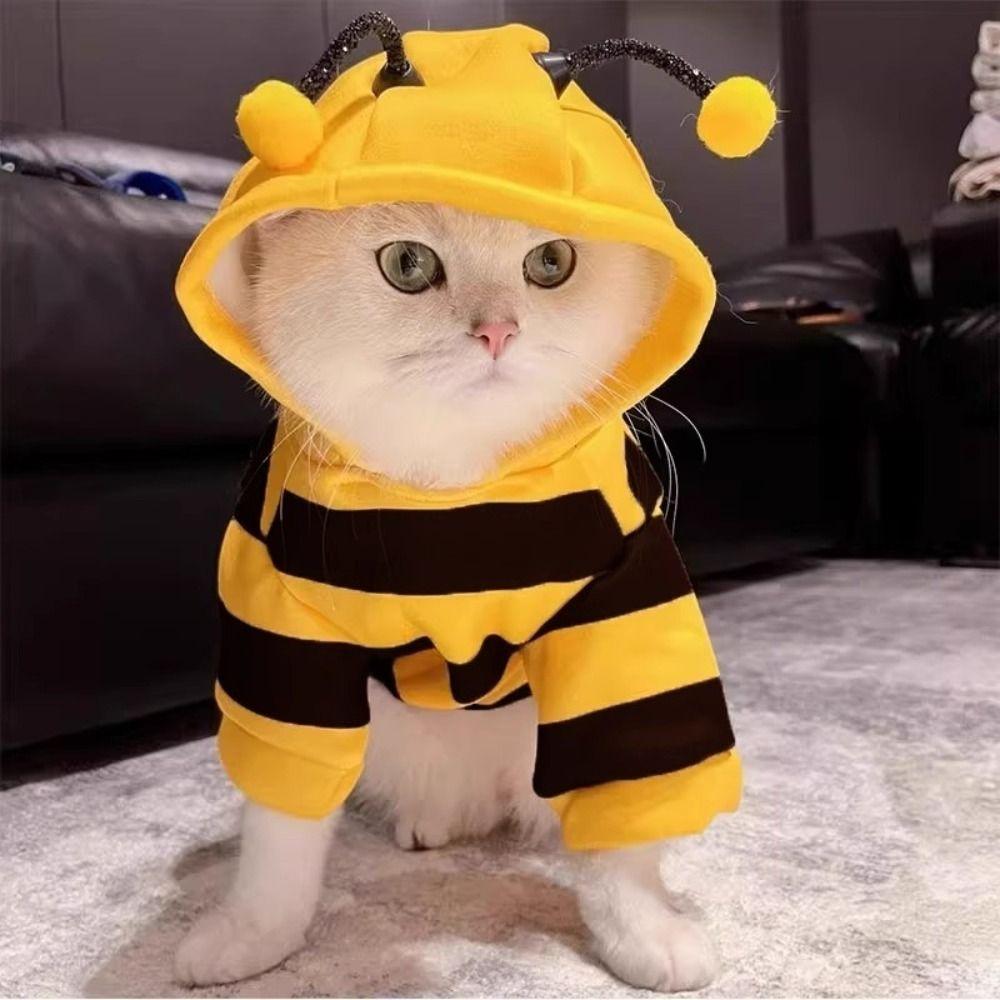 Casual Bee Design Puppy Cat Clothing Thickened Warm Dog Pullover Hoodie Soft Jumpsuit Cat Sweatshirt Autumn/Winter