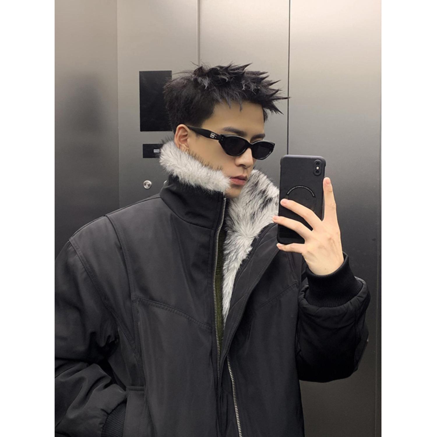 

Men s Retro Fur Collar Cotton Jacket - Autumn/Winter, Thickened, Loose Fit, High-End Flight Outerwear M чорний