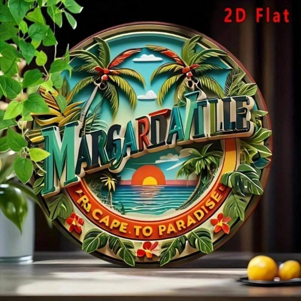 Metal Wall Art Vintage Aluminum Sign Round Decorative Plaque Margaritaville Paradise Cape Coastal Decor 2D Flat Single Piece