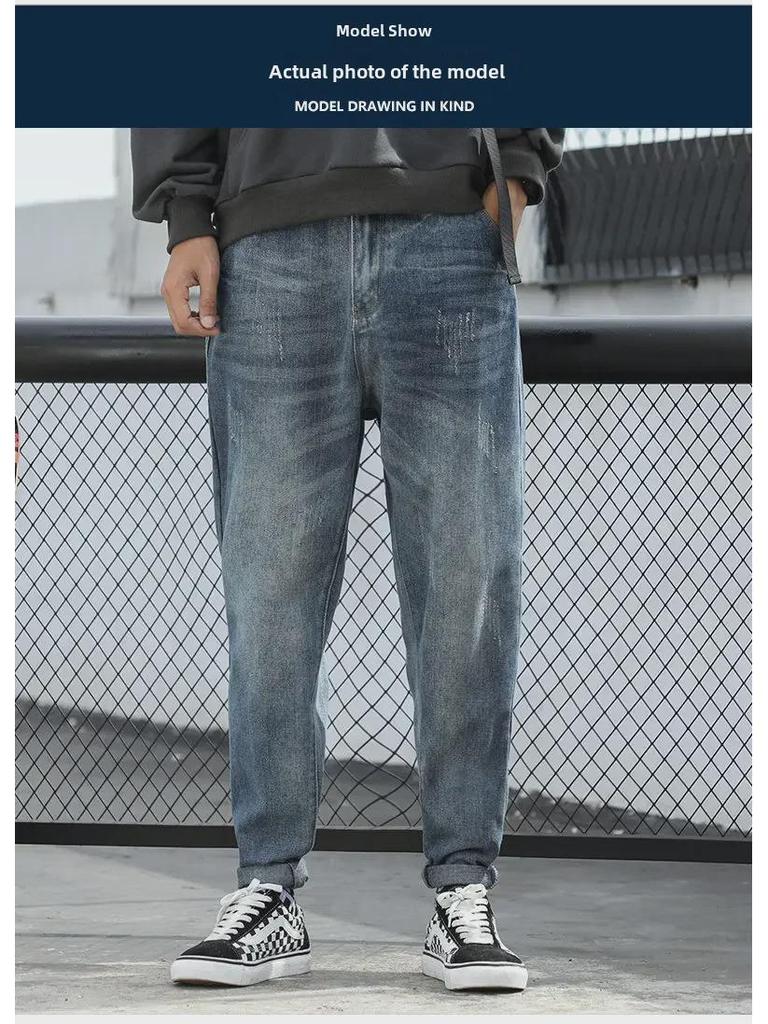 Men's Loose-Fit Straight Workwear Jeans: Trendy Korean-Style Harem Pants for Spring & Autumn