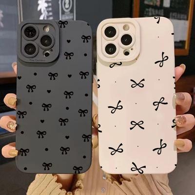Black Bow Phone Case For iPhone 16 Pro Max 11 12 13 12 14 15 16 Pro X XR XS 7 8 Plus 16E SE  Shockproof Silicone Soft Cover