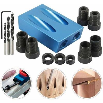 Kit de gabarito de furo de bolso 14 peças - Ângulo de localização de punção a 15° Ferramenta de trabalho de madeira Furo de parafuso Positi
