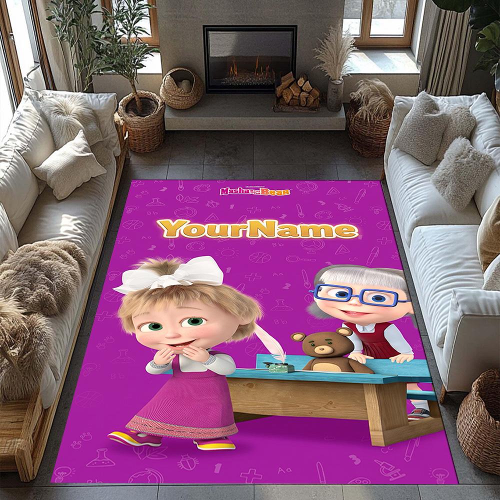 Masha Bear Personalized Name Floor Mat Design for Dining Room Living Rooms Decorate room Study room Anti-slip Rug Office home decor