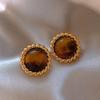 Silver Needle Tiger Eye Geometric Irregular Stud Earrings - Autumn Winter Retro Niche High-End Style.