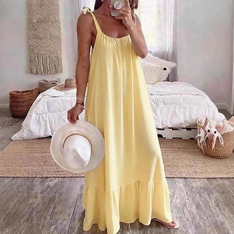 New Women's Casual Suspender U-neck Regular Pleated Multi-color Women's Dress Long Skirt