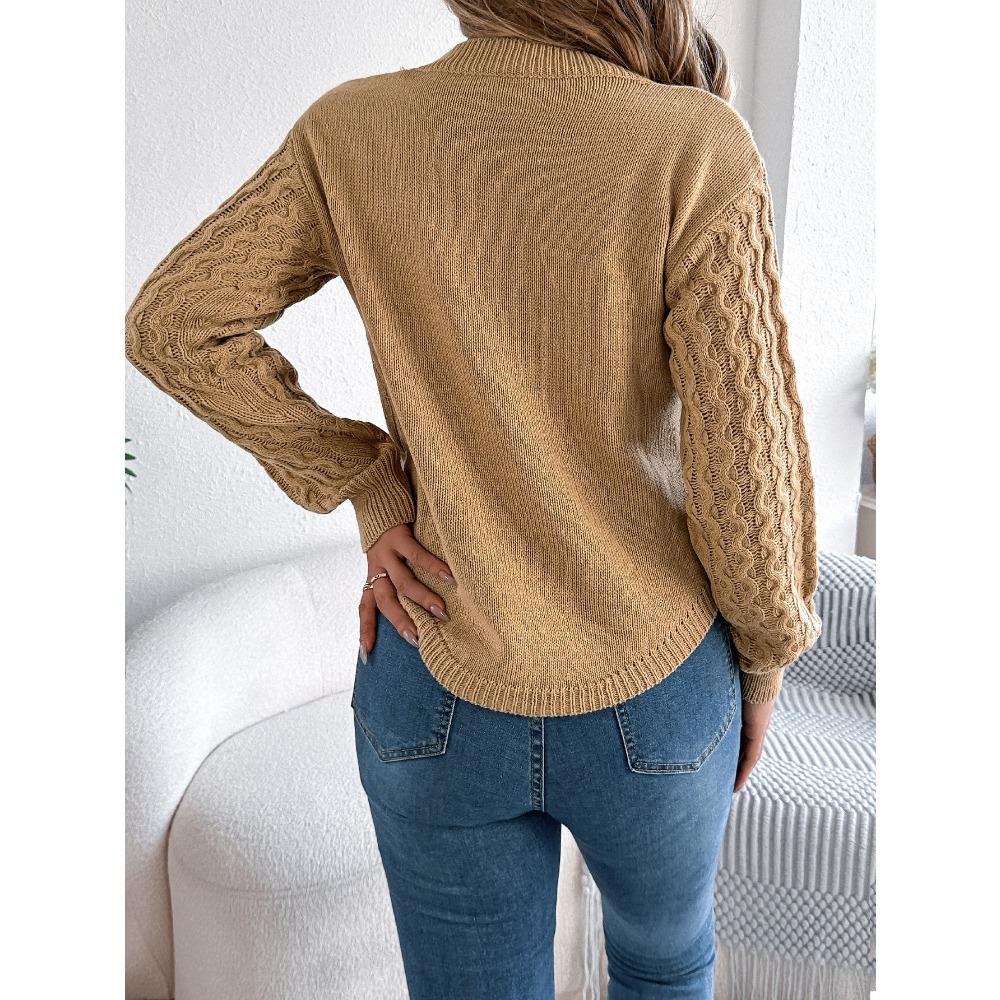 Women's Sweatshirt Casual Top Solid Colour Cable-Knit Bell Sleeves Asymmetrical Pullover