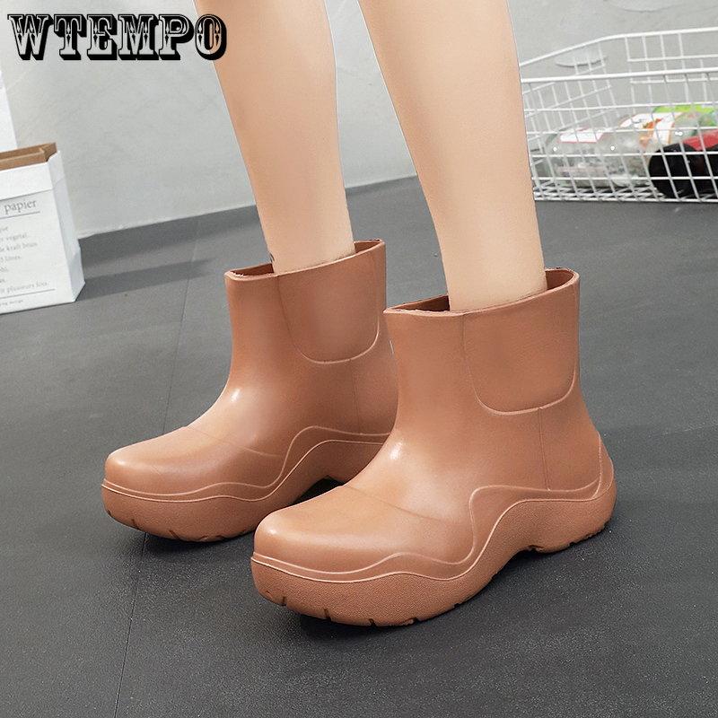 Damen Regenstiefeletten, wasserdichte Freizeitschuhe, große rutschfeste Stiefeletten, dicke Sohle, feste Stiefel