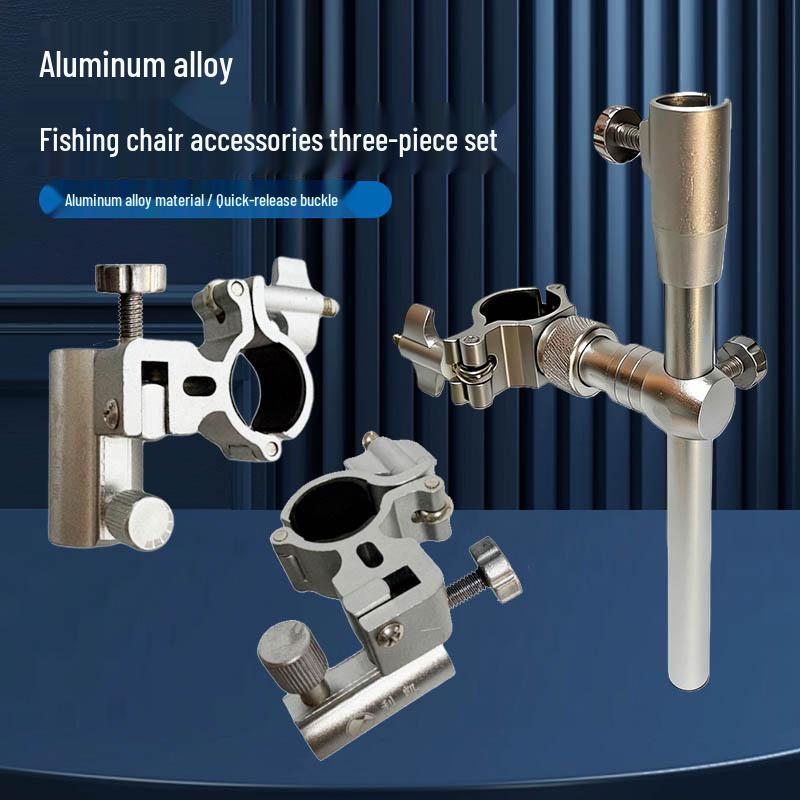 Aluminum Alloy Folding Fishing Chair Set with Accessories: Anti-Lost Screw Design, Fish Keeper, Rod Rest, and Bait Tray.