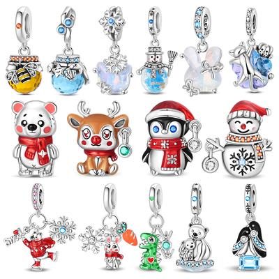 Copper Christmas Crystal Snowflake Charms Penguin Beads Fit Original Bracelet Diy Jewelry Making Women'S Gift