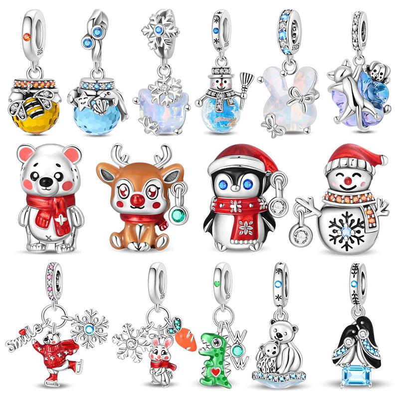 copper Christmas Crystal Snowflake Charm Bead Charms Penguin Bead Charms Compatible With Authentic Bracelets Do It Yourself Jewellery Making Womens G