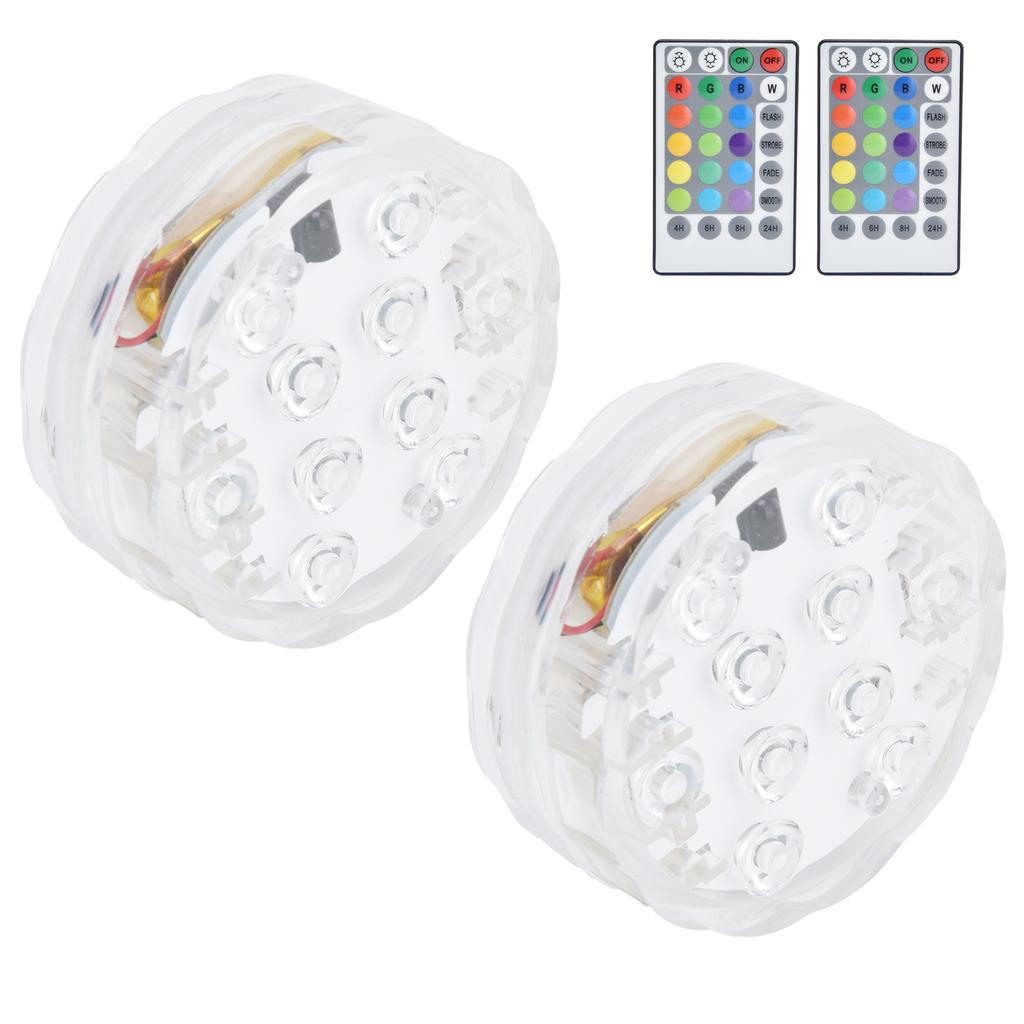 2 Stück 10LED Tauchlampe 16?Farbiges USB-Laden mit 28?Schlüssel-Fernbedienung Timing Unterwasserlampe