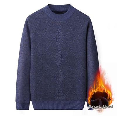 Men's Winter Fleece-Lined Sweater - Warm Knit Round Neck for Dad and Grandpa