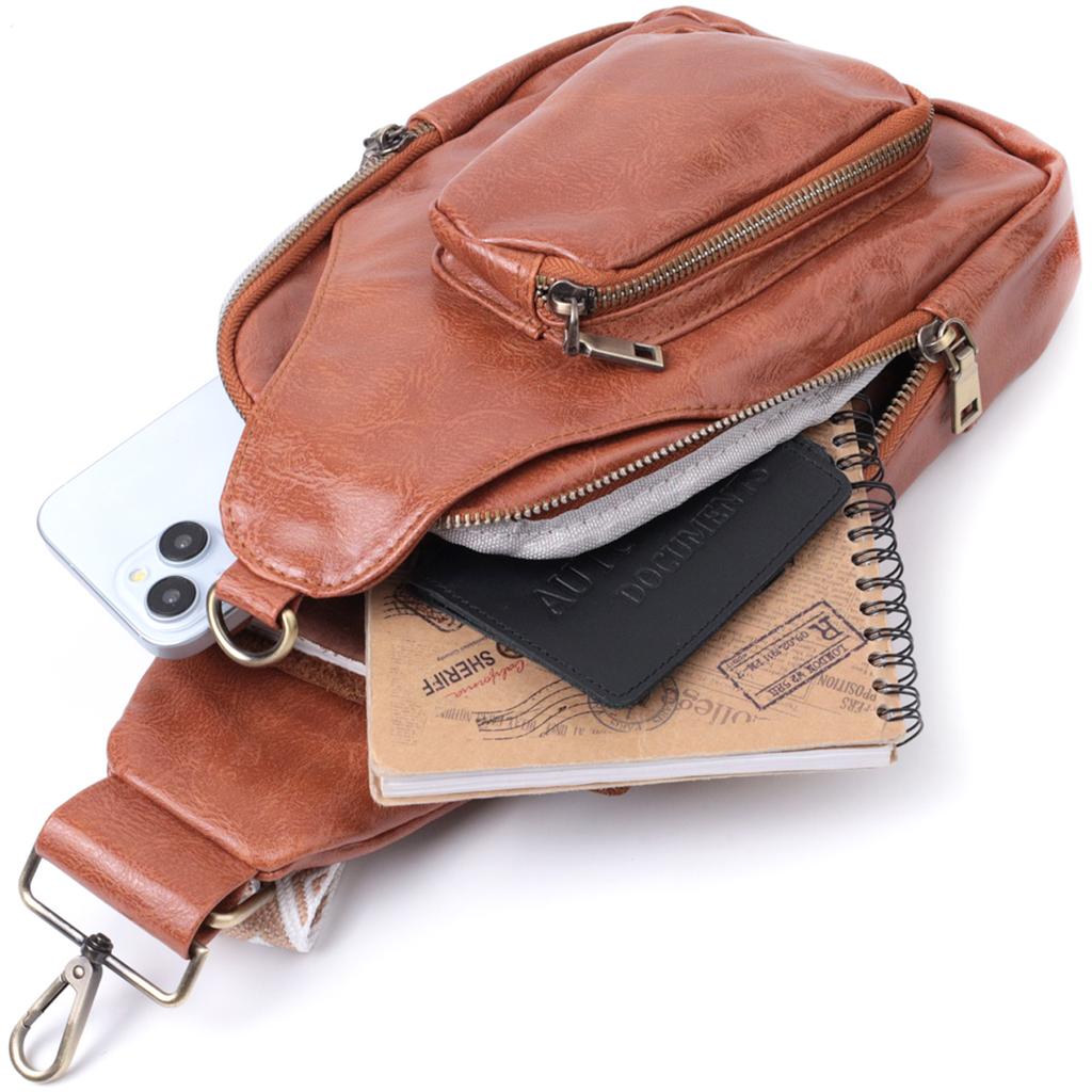 Damska torba z ekoskóry z akcentem na tekstylny pasek VINTAGE Bag 22773 Rudy