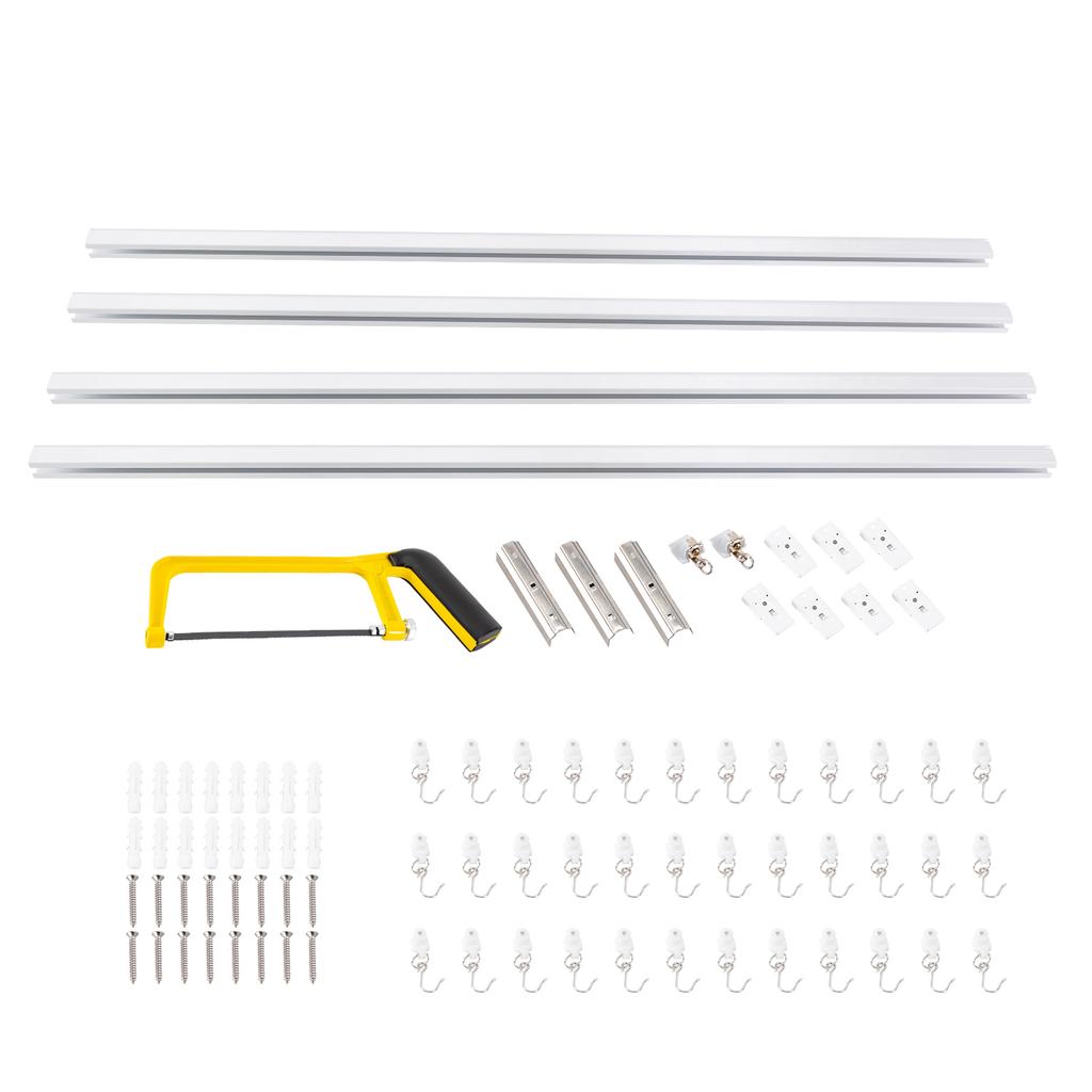 Ceiling or Wall Mount Curtain Track Kit with Hooks, 3ft - 6ft Adjustable Length Drape Rail Set For Living Room Bedroom