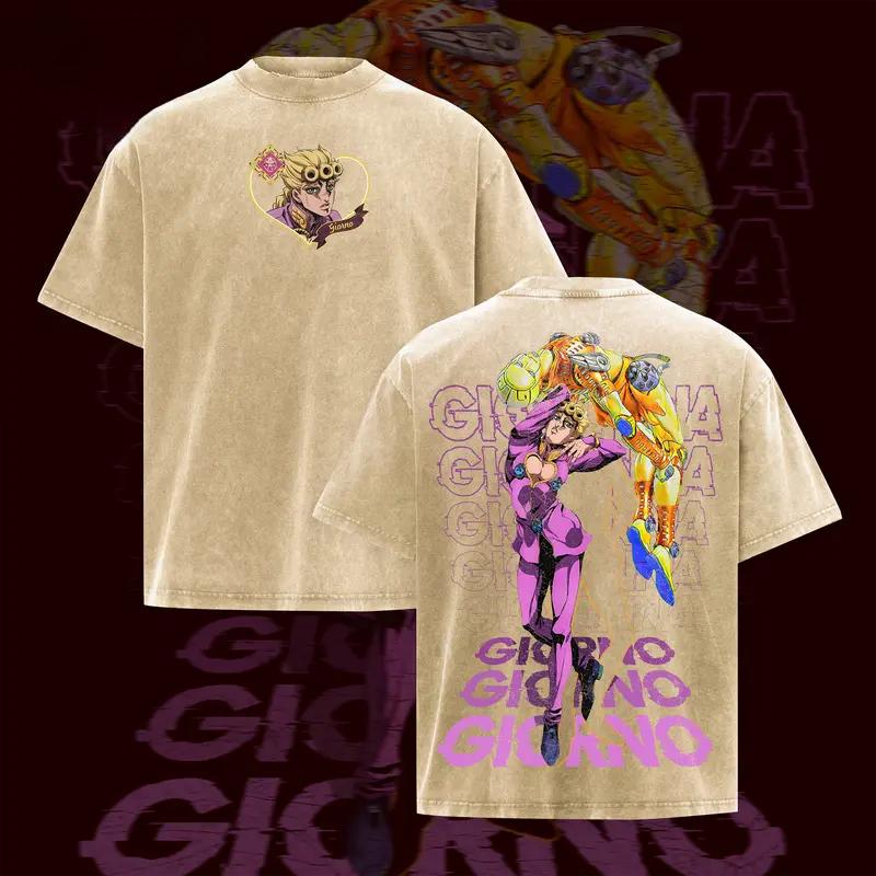 Anime JoJo's Bizarre Adventure Giovanna Giorno Graphic T Shirt Men Women Clothing Cotton Tshirt Washed Tee Harajuku Male T-shirt