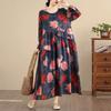 DIMANAF New 2025 Women Plus Size Spring Long Dress Loose Basic Vintage Oversize Long Sleeve Maxi Floral