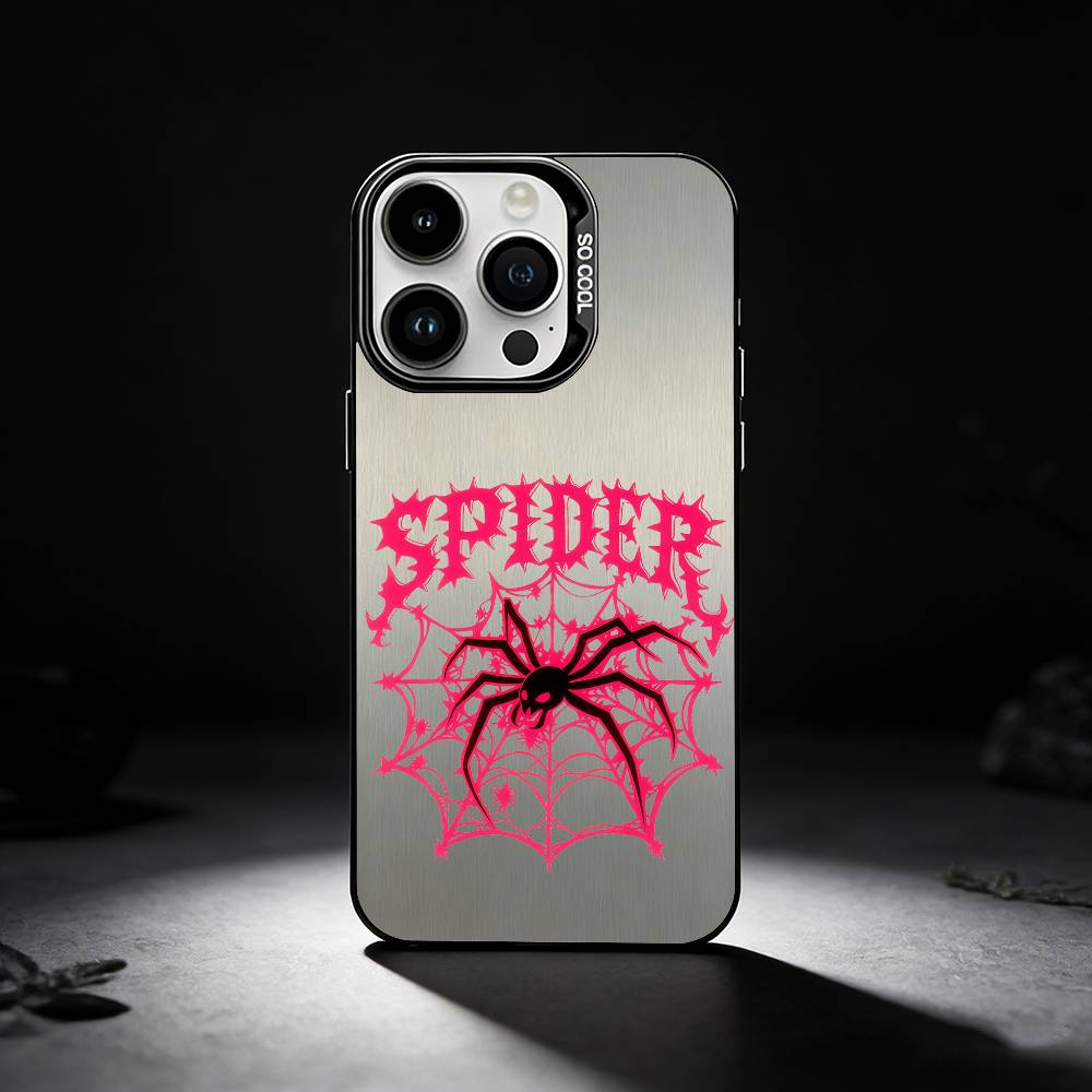 Cool Fashion-trend Spider Phone Case For iPhone 17,16,15,14,13,12,11 Plus,Pro Max,XS,Colored Silver Phone Case